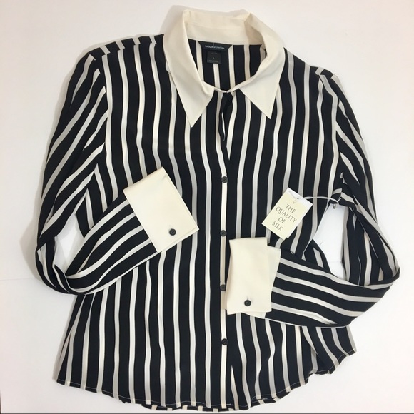 Moda International Tops - SOLD NWT Black & Cream Silk Striped Blouse